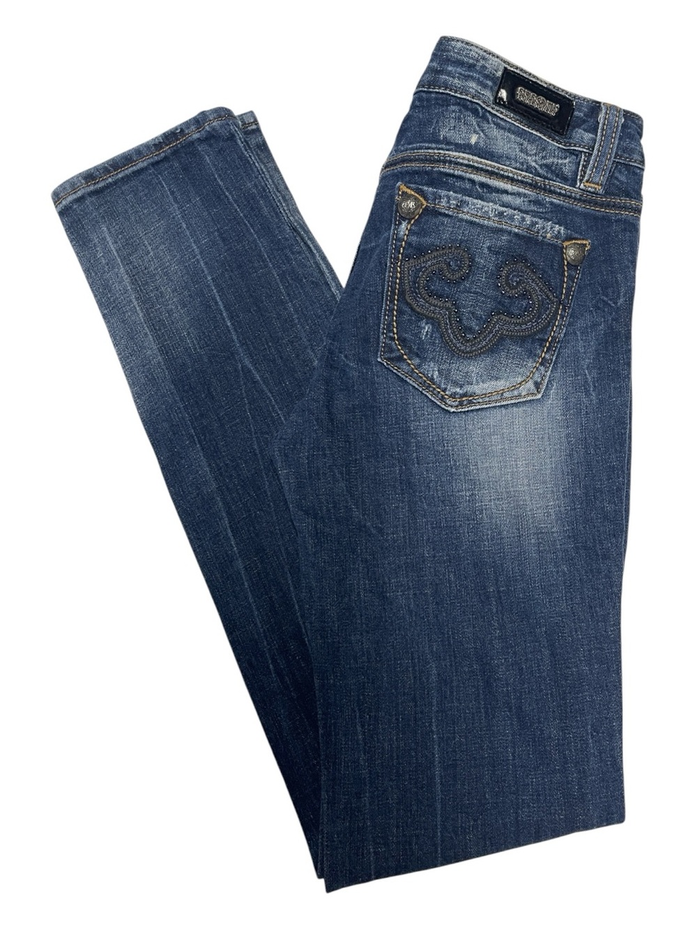 ReRock For Express Y2K Cotton Distressed Skinny Blue Denim Jeans Women’s Size 4 - Picture 12 of 12